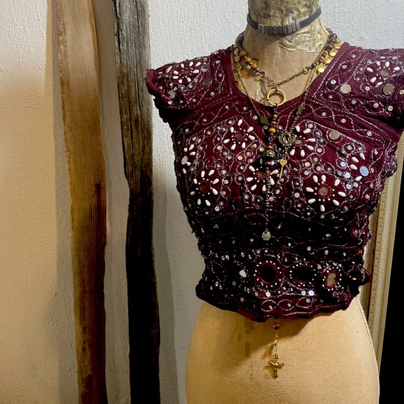 Vintage Tops - Beautiful Indian Beaded Embroidered Crop Top